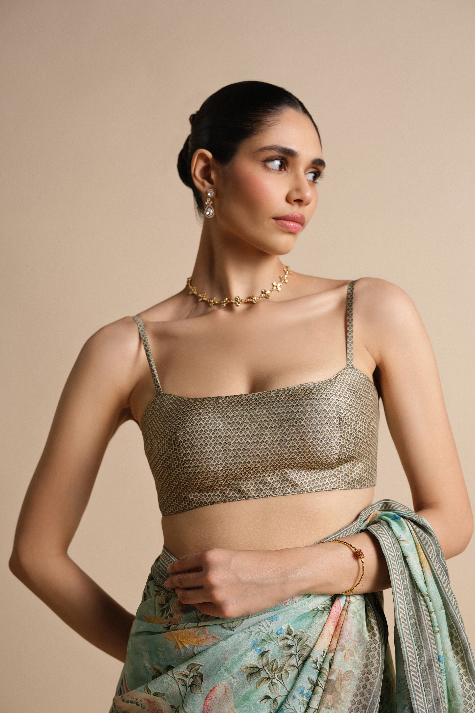 Romney Printed Saree, Sage, image 7